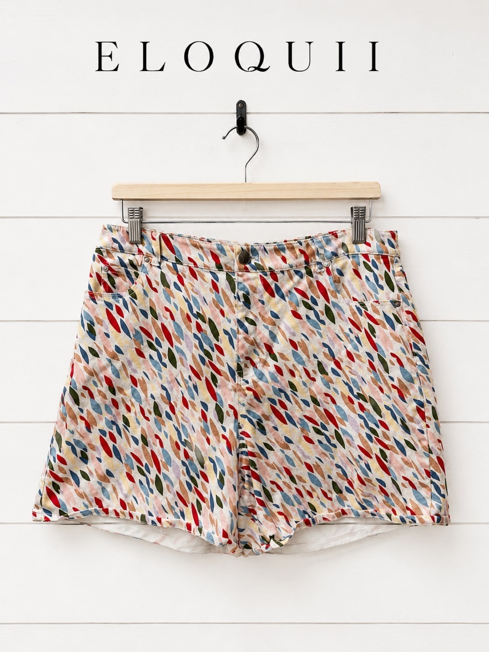 ELOQUII Multicolor Print Denim Shorts Size 18